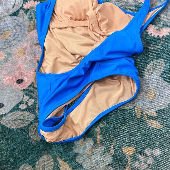 J. Crew One Piece Women 2 Blue Classic Plunging Scoop Back Tank Swimsuit Bathing - Picture 13 of 15